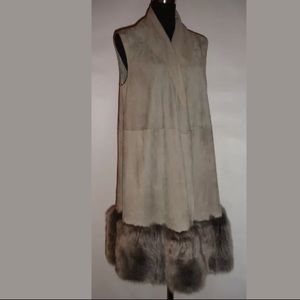 RALPH LAUREN $4595 Gray Suede Fur Vest Coat US 10